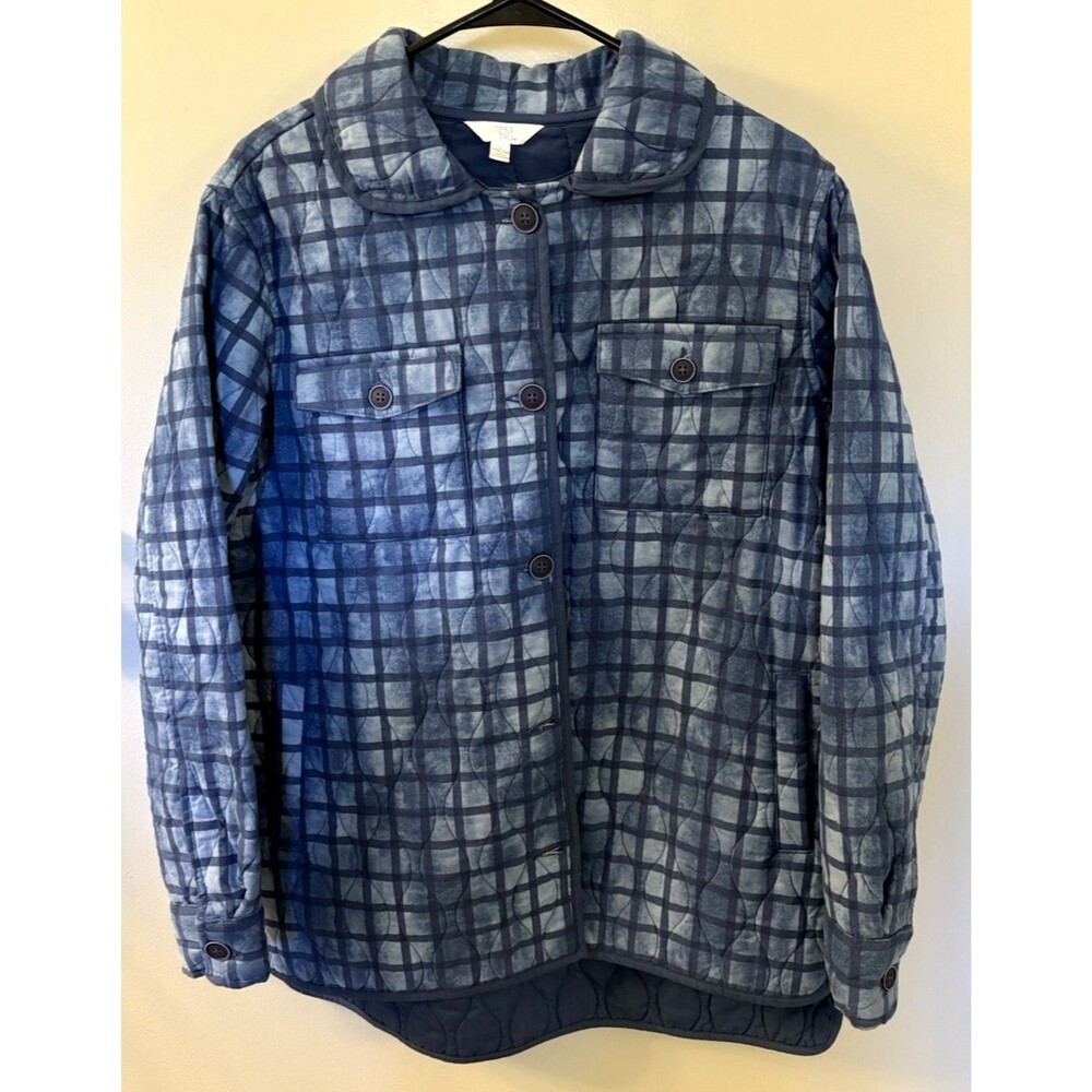 NWOT Time and Tru Womens Quilted Blue Plaid Jacket Size L